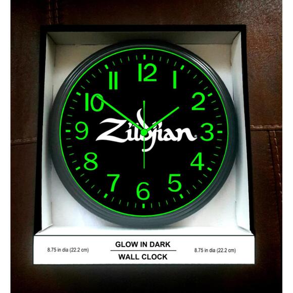 Glow In The Dark Zildjian Cymbal Drum Room Music Studio Glow in Dark Wall Clock